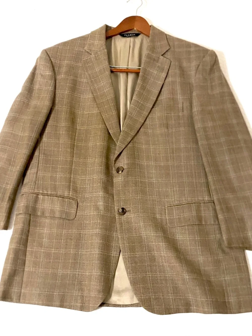 JOS A BANK MENS 52% SILK 48% WOOL 2 BUTTON SPORT COAT/BLAZER SZ 42 R PLAID WHEAT